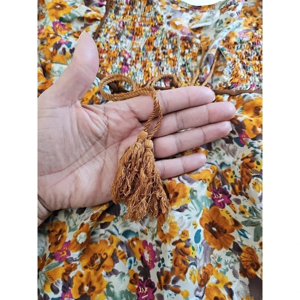 Lady Floral Blouse Long Sleeve Loose Boho Cottagecore Hippie Gypsy Swing Size XL - Picture 6 of 13